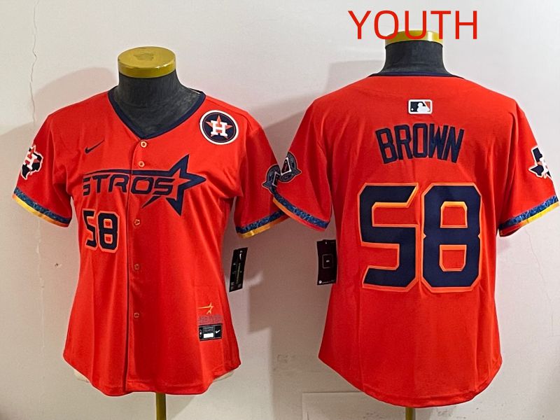Youth Houston Astros #58 Brown Orange Fourth generation Joint Name 2025 Nike MLB Jersey style 5->youth mlb jersey->Youth Jersey